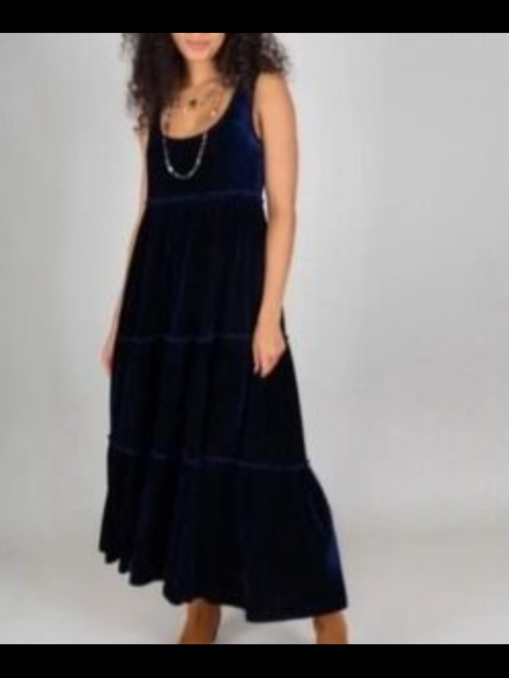 NATURAL LIFE Navy Velvet Tiered Maxi Dress